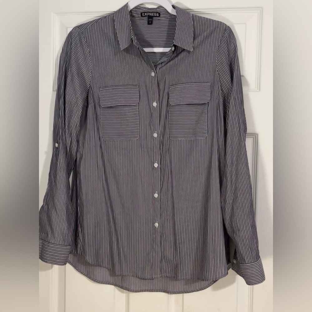 Express Black and White Striped Women's Button Down Shirt